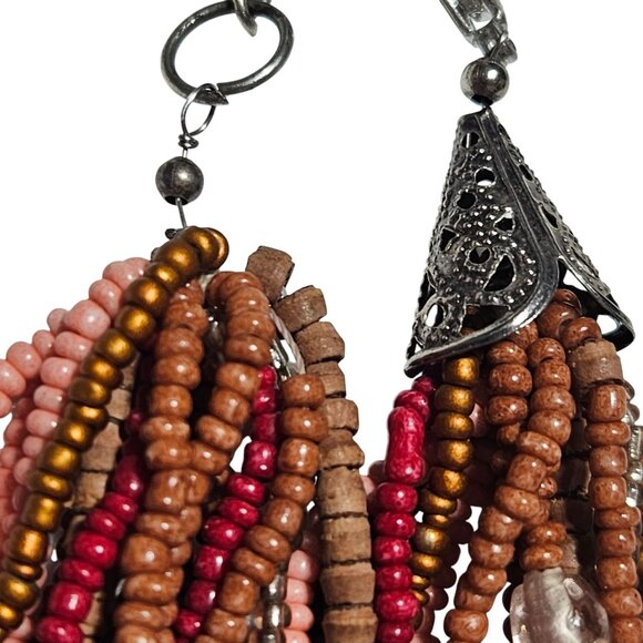 Chunky Seed Beaded Multistrand Necklace Mixed Media Statement Fashion Jewelry - Picture 4 of 6